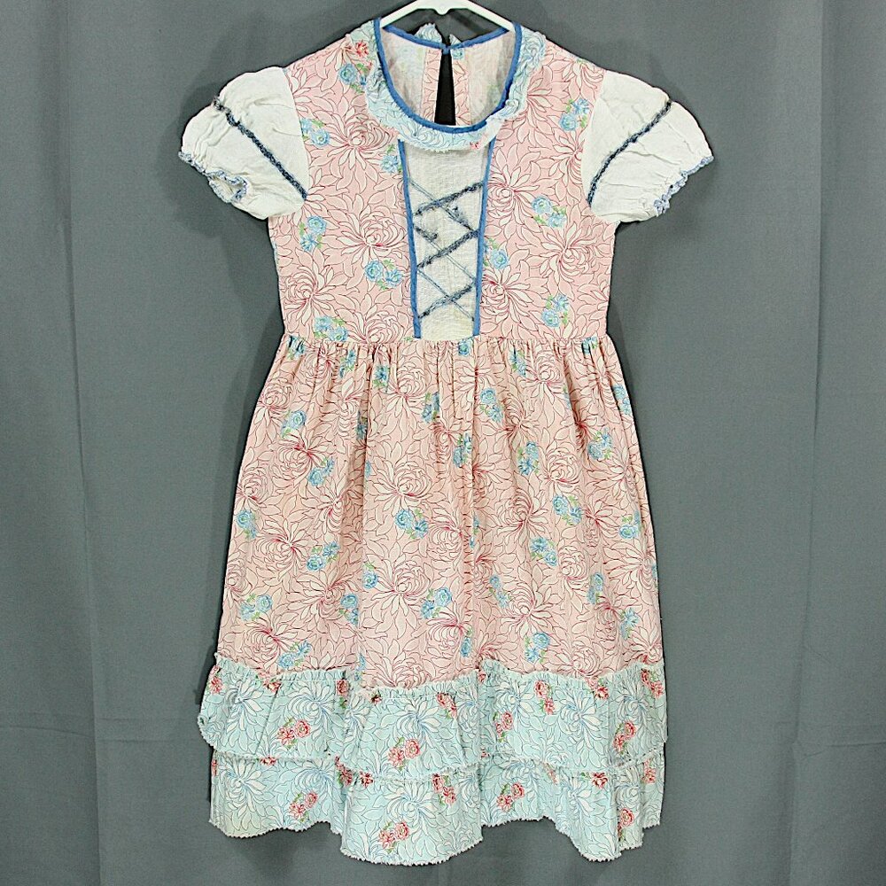 Vintage Antique Girls Handmade Floral Short Sleeve Flour Sack Dress 6/7 AS IS